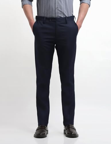 Arrow Men's Hudson Tailored Regular Fit Dobby Trousers (ARALTR2083_Navy_30)