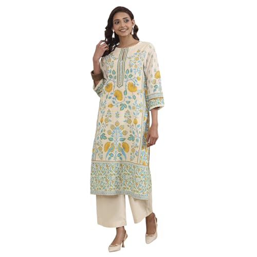 Biba Women Off White Cotton Straight Kurta_32
