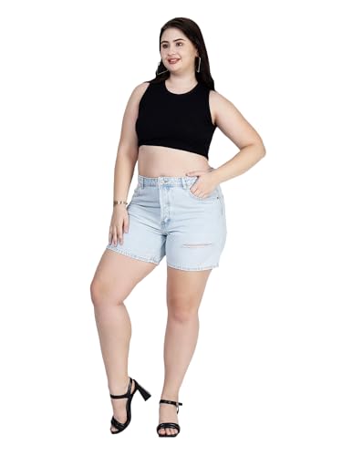 HAPPENING Plus Size Women Non Stretch Denim Boyfriend Shorts- Length 16.5" inch- Distressed- HIGH Rise- Faded Ice Blue Color- Waist Size (XL) 34" to (4XL) 40" inch (in, Alpha, 3XL, Faded Ice Blue)
