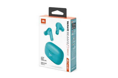 JBL Wave Beam 2 Ear Buds Wireless BluetoothV5.3, Active Noise Cancellation Earbuds,Multi Connect, App for Customized Extra Bass Eq, Relax Mode,Speed Charge, 40H Playback, Fast Pair, 4 Mics,IP54(Blue)