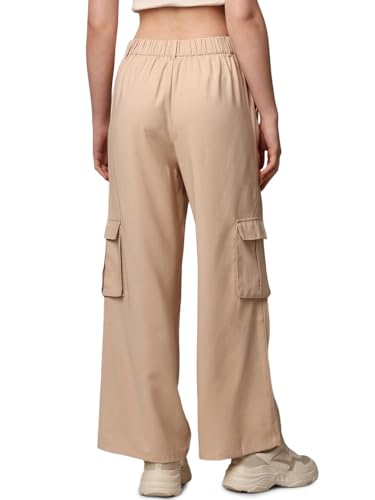 ONLY Women Solid Wide Leg Casual Beige Pants