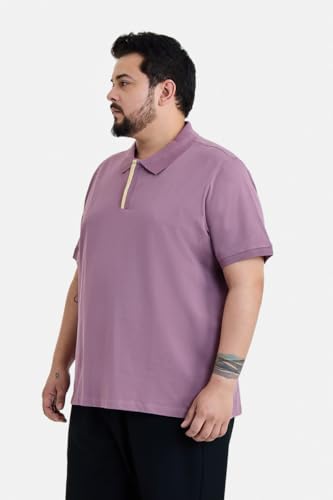 SNITCH Men Plus Size T-Shirt | Modern Zip Neck Polo with Half Sleeves & Regular Fit | Breathable Cotton Lycra Blend Fabric with Stretchy Finish for Smart Casual & Holiday Wear | Mauve