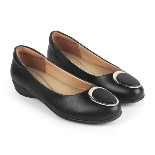 tresmode JELO Women's Ballerina Shoes Footwear Black, 3 UK / 36 EU - Almond Toe Ladies Ballet Flats Formal Casual Comfortable Wear