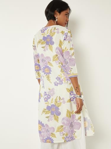 Max Women Floral Print Straight Kurta (Purple_XL)