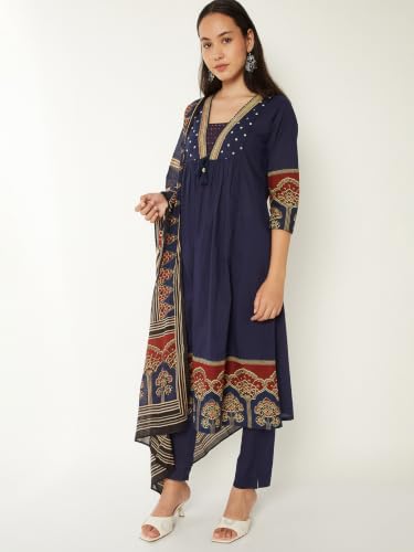 Max Women Printed A-line Kurta Set(Blue_S)