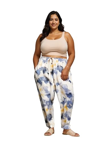 9shines Label Rayon Plus Size Palazzo Pants for Women | Straight Printed Pants | Pull On Trouser Palazzo for Women |Relaxed Fit Non-Transparent Multicolored Pant with 2 Pockets (9SPL-BC-5XL)