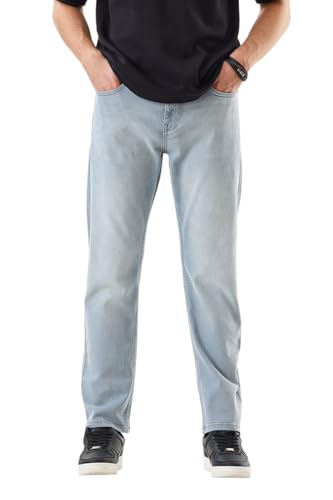SNITCH Men Jeans Casual Wear Light Blue | Comfort Fit, Button & Zip Closure, Smooth Texture, Light Fading | Durable Cotton Blend, Medium Stretch, Full Length, 5 Pockets