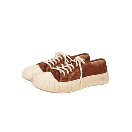 Theater Wicked Brothers Brown Corduroy Lace-Up Sneakers for Women | Casual Shoes with Cushioned Insole for All-Day Comfort
