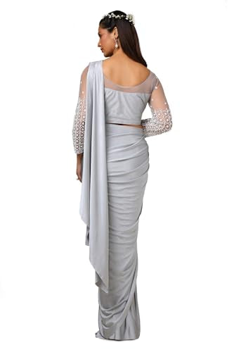 Soch Womens Grey Nylon Blend Saree With Beads