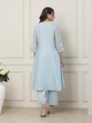 BIBA Women Blue Silk Chanderi Kalidar Suit Set_36