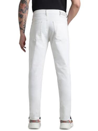 Jack & Jones Men Solid Cotton Blend Slim Fit Low Rise White Jeans