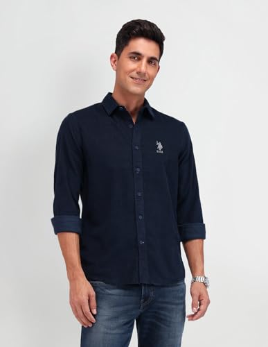 U.S. POLO ASSN. DENIM CO. Slim Fit Dobby Shirt (UDSHT1383_Navy_44)
