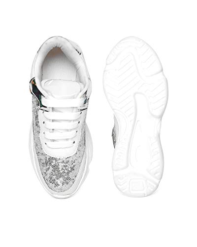 LENSBURY Women's Shoes for Walking Gym Training, Casual, Sports, Slip-On, Lightweight Lace up Athletics Slipon Running Sneaker for Ladies and Girls LBCNV6015WT-38 White