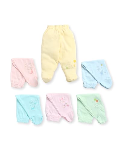 Funny Bear New Born Baby Pants with Booties/Socks Baby Leggings Cotton Pajama for Girl & Boys Combo 6 (Multi 1, 0-3 Months)