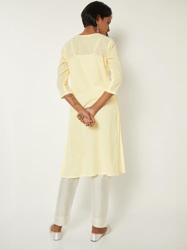 Max Women Embroidered Straight Kurta(Yellow_XXL)