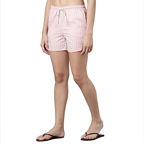 Enamor E7A1 Mid-Rise Cotton Shorts for Women with Side Pockets Coral Blush
