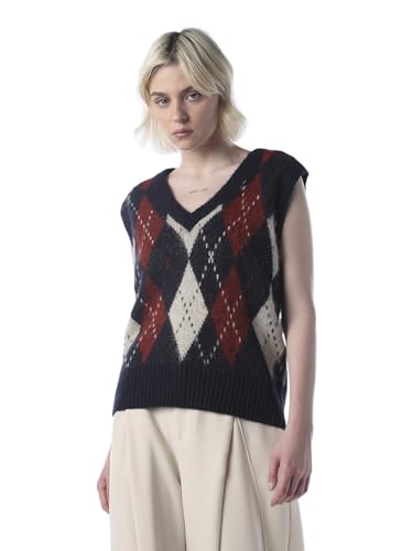 ONLY Women's Colourblocked Regular Fit Navy Blue Sweater