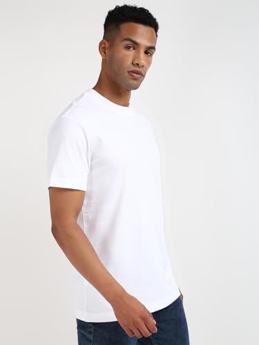 Calvin Klein Department295 Solid Regular Fit T Shirt (J325651YAF_Bright White XXL)
