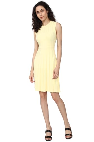 Van Heusen Women's Polyester Modern Above The Knee Dress (VWFDFRGFI46912_Yellow