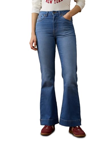U.S. POLO ASSN. High Rise Flared Fit Jeans (UWAW25JEN436_Blue_30)