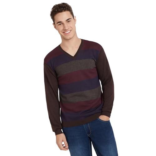 Park Avenue Men's Regular Fit, Striped Pattern, Full Sleeve | Dark Brown