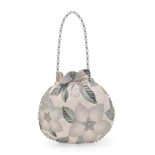 Metro Women Green Ethnic/Wedding Fabric Soft Body Dori closure Floral Handbags with (38-196)