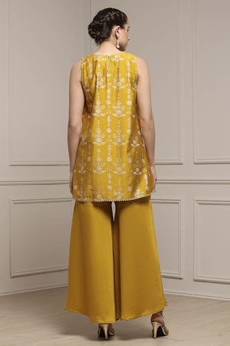 Biba Women Yellow Viscose Blend A-Line Printed Garara Suit Set_40