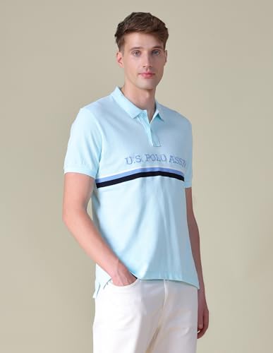 U.S.Polo Association Men's Brand Embroidered Regular Fit Polo Shirt (USTSHOE1025_Light Blue_2XL)