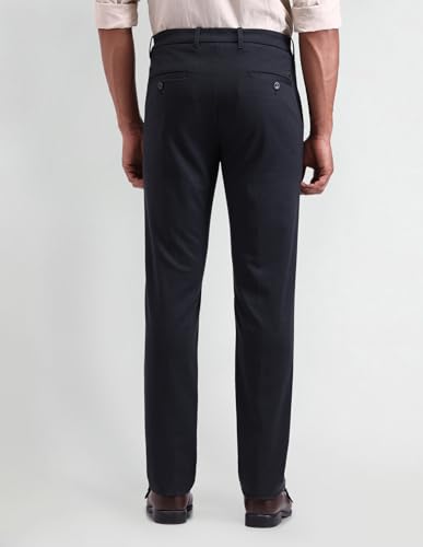 Arrow New York Men's Blue Self-Design Mid Rise Polyester Button Slim Fit Flat Front Slant Pocket Trousers (ANAITR2272_Blue_40)