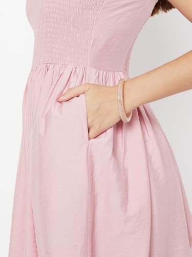 Max Women Smocked A-line Dress (Pink_M)
