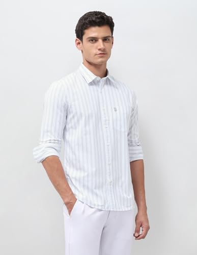 U.S.Polo Association Men's Vertical Striped Oxford Shirt (USSHT3400_Blue_38)
