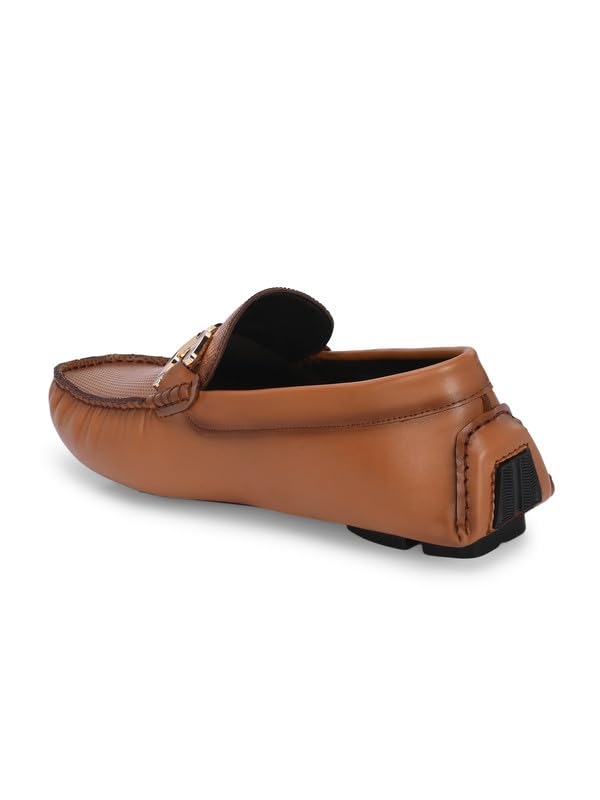 HITZ Men's Tan Leather Casual Loafers - UK 6