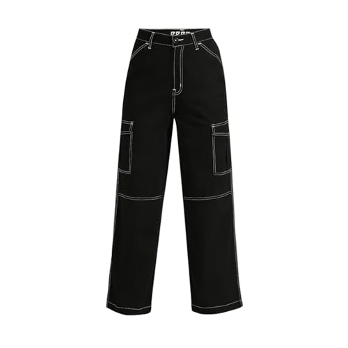 Pepe Jeans Tulip High Waist Loose Contrast Stitch Details Cargo Jet Black