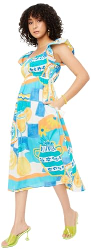 Max Kalki x Max Women Printed Tie-Up Waist A-line Dress(Multicolour_S)