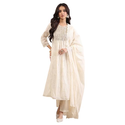 Biba Women Yellow Cotton Gathered Suit Set_34