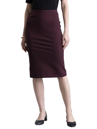 FableStreet Women's Viscose Rayon Elasticated Knitted Pencil Knee Length Skirt (Maroon) (32) (KNSK062MRON-32)