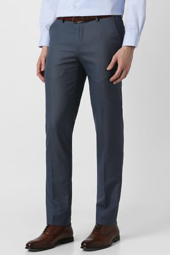 Men Navy Textured Trousers