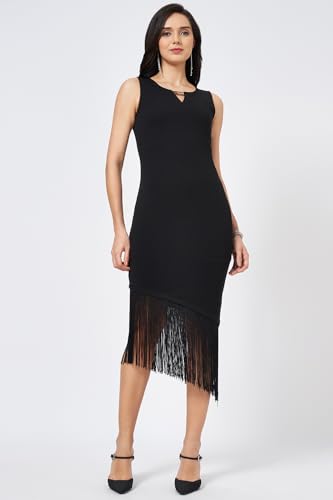 Annabelle by Pantaloons Women's Polyester Spandex Classic Calf Length Dress (110154969004_Jet Black