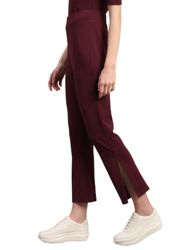 VERO MODA Women's Slim Fit High-Rise Maroon Pants