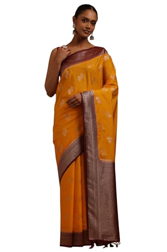 Soch Womens Mustard Viscose Silk Floral Zari Woven Saree