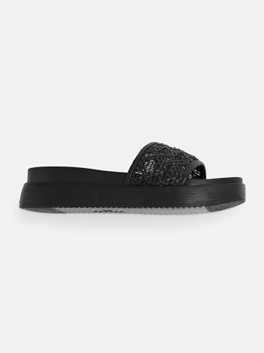 KENNETH COLE Women's Flatform Slide Sandal | Synthetic | Woven Strap, Open Toe | Black, UK7