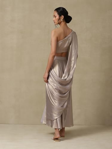 Silver Solid Saree Draped Saree With Blouse