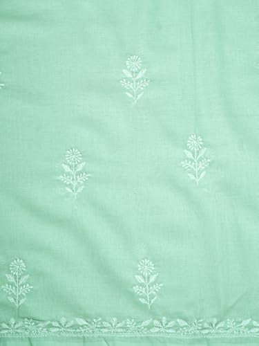 Ada Hand Embroidered Lucknowi Chikankari Unstitched Cotton Dress Material Suit Piece with Dupatta for Women 01A773770 Celadon Green