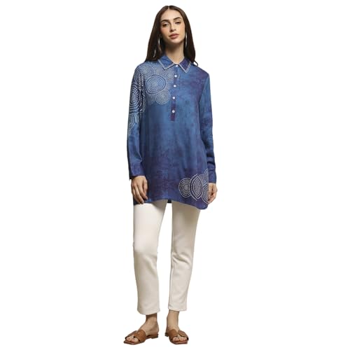 Biba Women Blue Viscose Rayon A-Line Printed Top_40