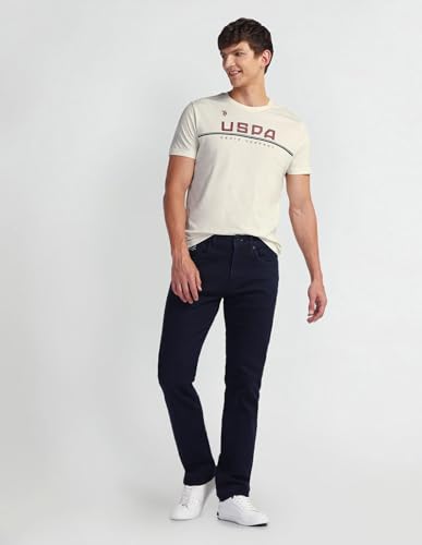 U.S. POLO ASSN. Mens Solid Half Sleeve Brand Carrier Round Neck T-Shirts (UDTSHS0886_Off White_L)