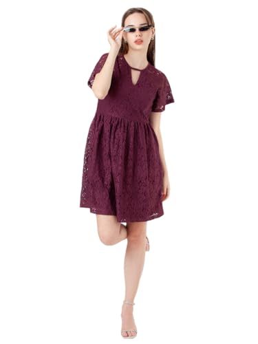 Zink London Women's Wine Laces Regular Short Dress