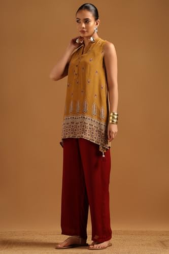 Soch Womens Mustard Crepe Ajrakh Tunic