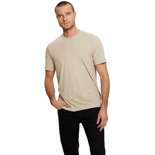 GUESS Pasadena Stone Solid Round Neck Short Sleeves T-Shirt Beige