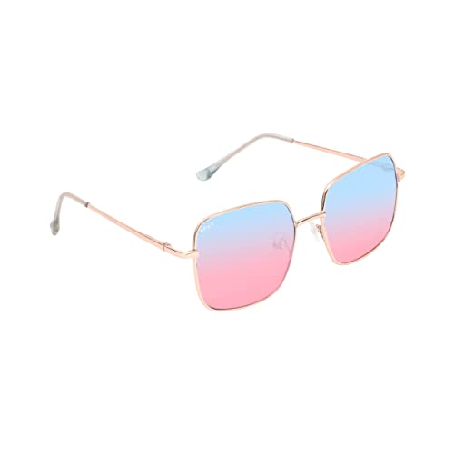 SPIKY Unisex Kids Rectangular Sunglass With Protective Case Gold Frame Blue & Pink Lens, Free Size - (Pack of 1)