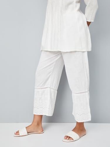 Max Women Schiffili Embroidered Hem Palazzos (Off White_XXL)